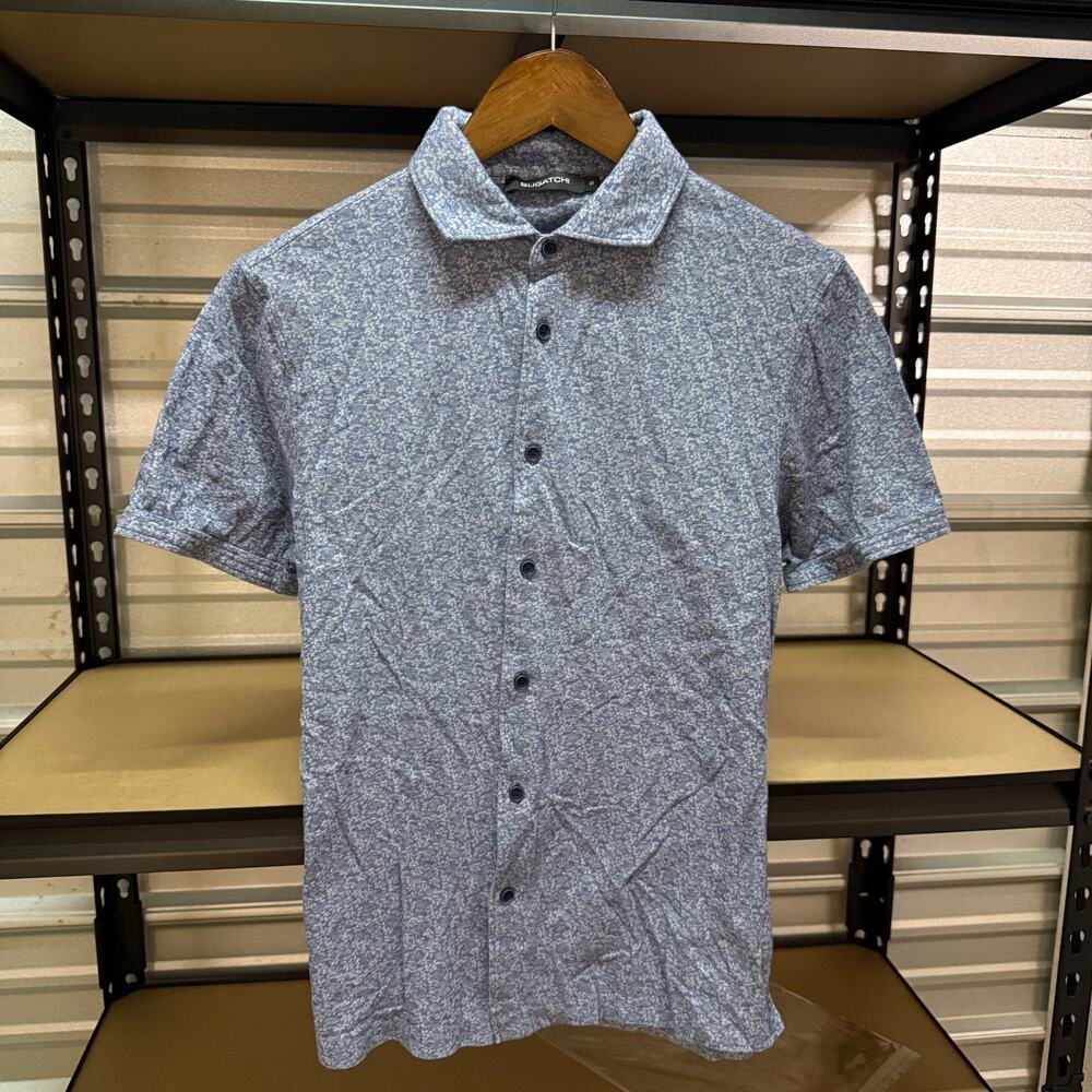 Bugatchi Blue Heather Print Short Sleeve Shirt Men's Size S
